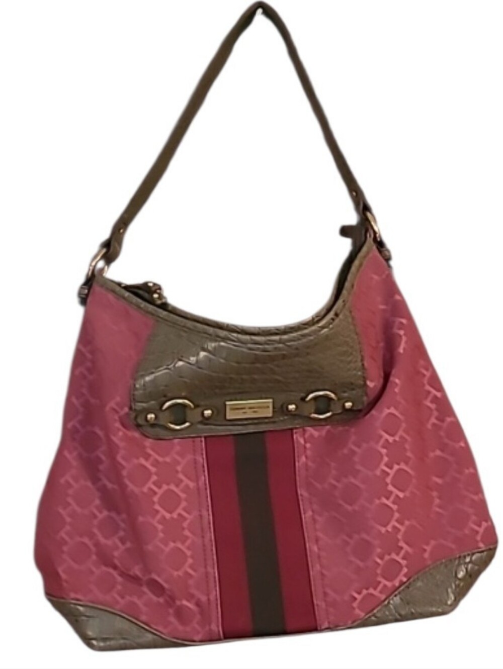 Vintage Tommy Hilfiger Monogram Hobo Bag - Dark Dusty Pink & Brown Faux Croc
